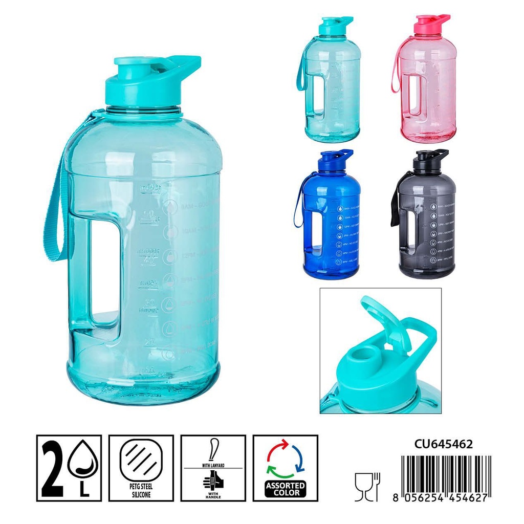 Botella de agua de plástico 12.8x26.5 cm 2L - Botellas y utensilios de agua