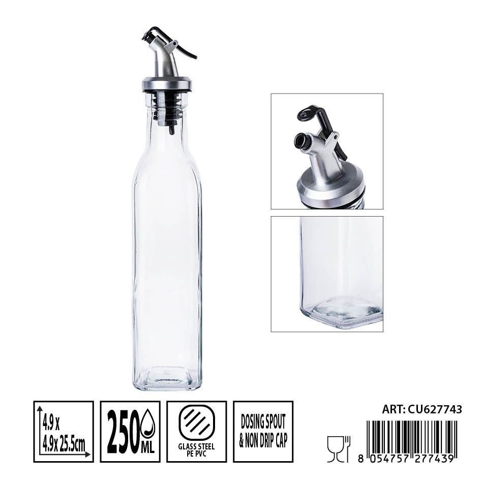 Aceitero de cristal con tapón 250 ml 4,9x4,9x25,5 cm - Almacenamiento de líquidos y aceiteras
