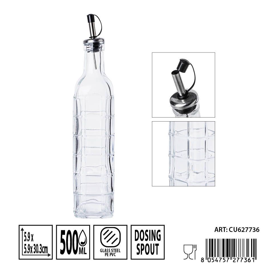 Aceitera de cristal con tapón 5.9x5.9x30.3 cm 500 ml - Botellas de vidrio para aceites