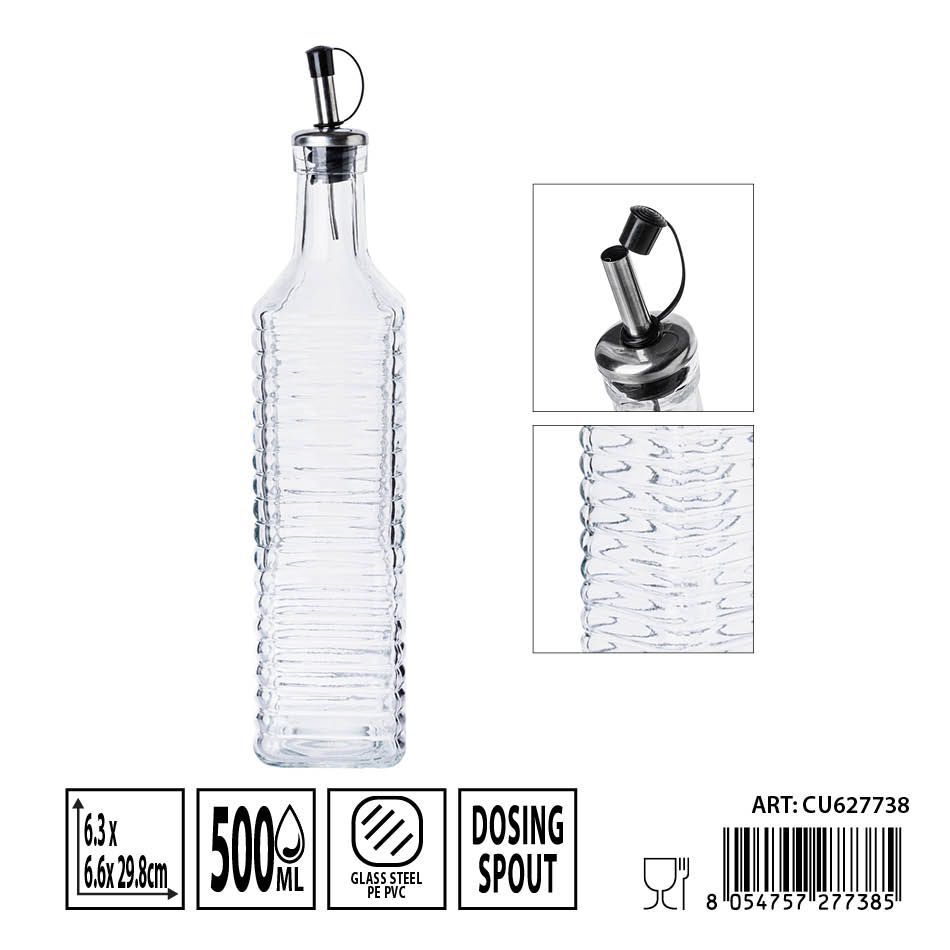 Aceitera de cristal con tapón 6.3x6.3x29.8 cm 500 ml - Botellas de vidrio para aceites
