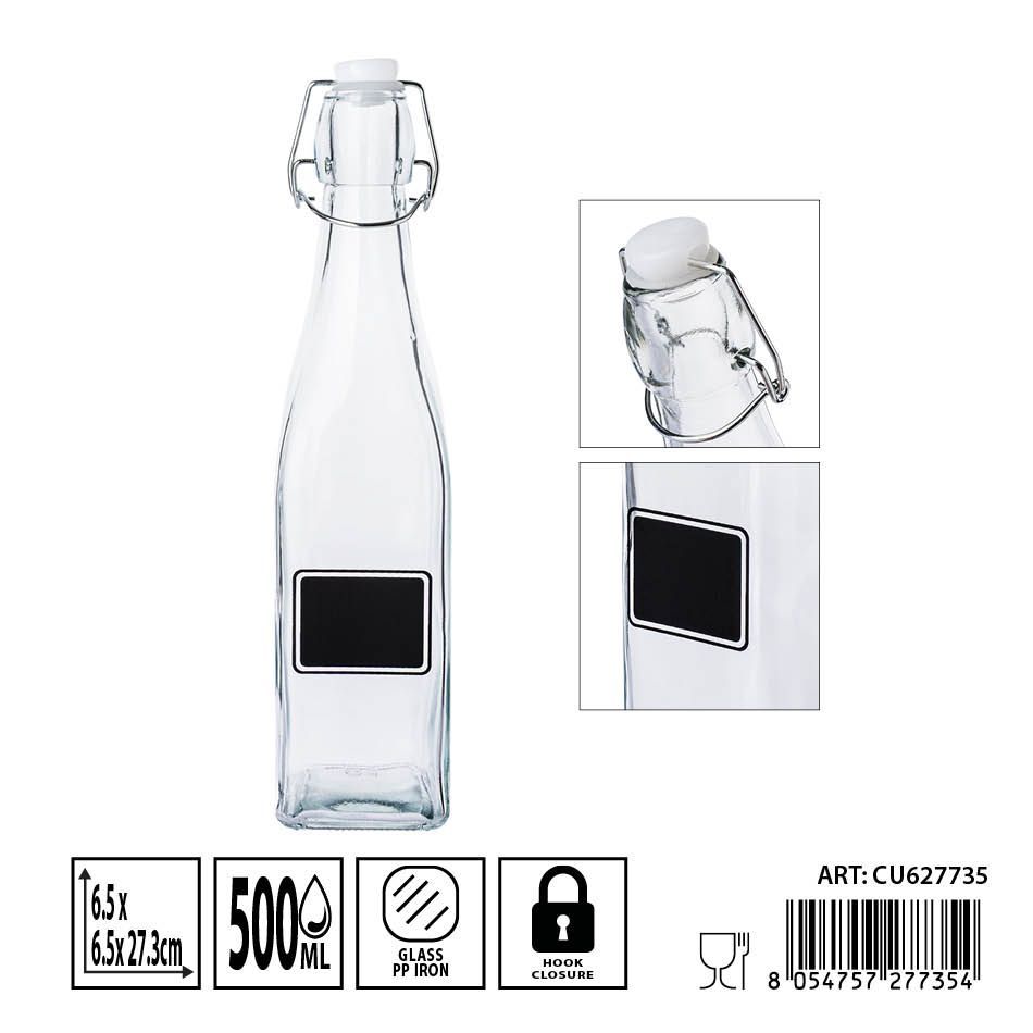 Botella de cristal 6.5x6.5x27.3 cm 500 ml - Botellas de vidrio para líquidos