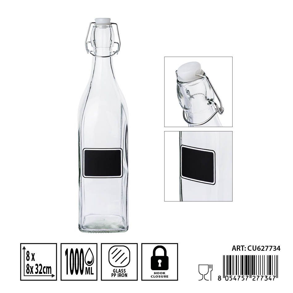 Botella de cristal 8x8x32 cm 1000 ml - Botellas de vidrio para líquidos