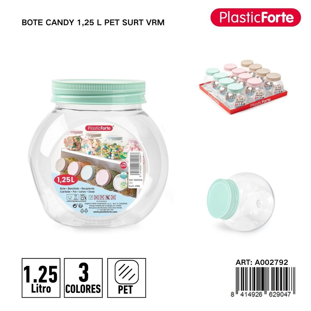 Bote de plástico Candy 1,25 L - Envase para dulces y almacenamiento