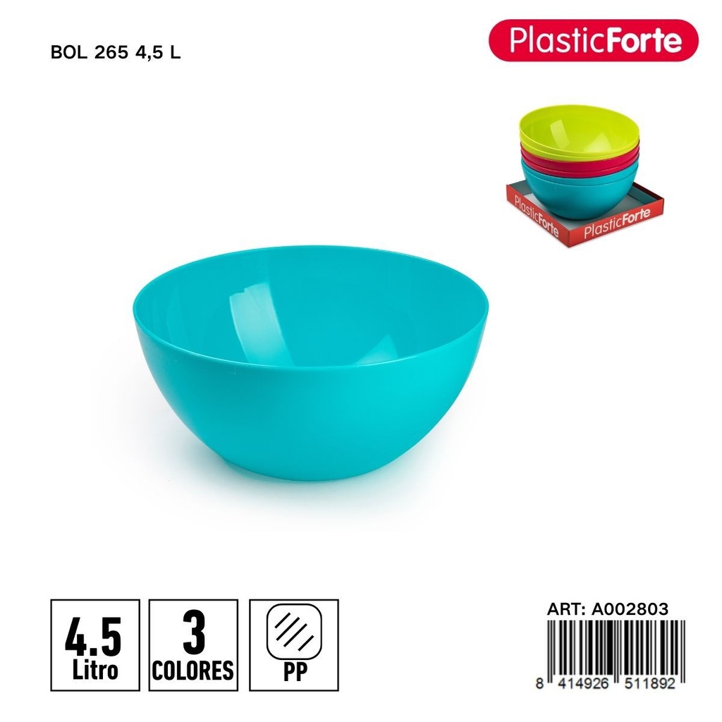 Bol de plástico 4,5 L - Recipiente grande para alimentos