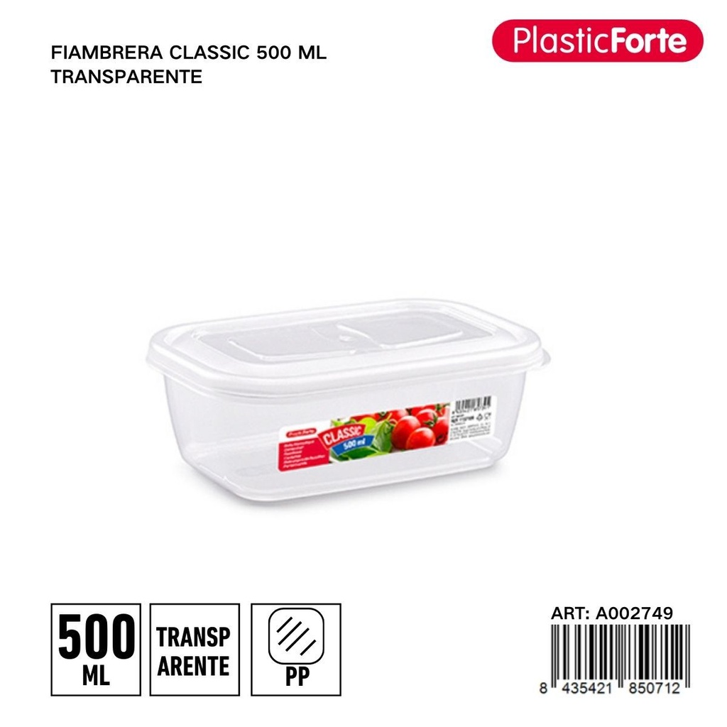 Fiambreera clásica 500 ml transparente - Envase para comidas y almacenamiento