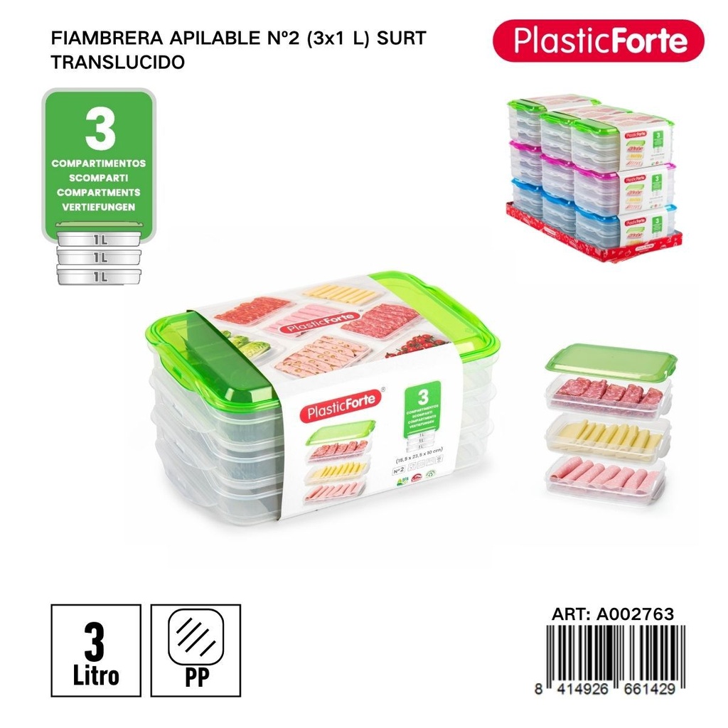 Set de fiambreeras apilables nº2 (3x1 L) surtido translúcido - Envases para llevar comida