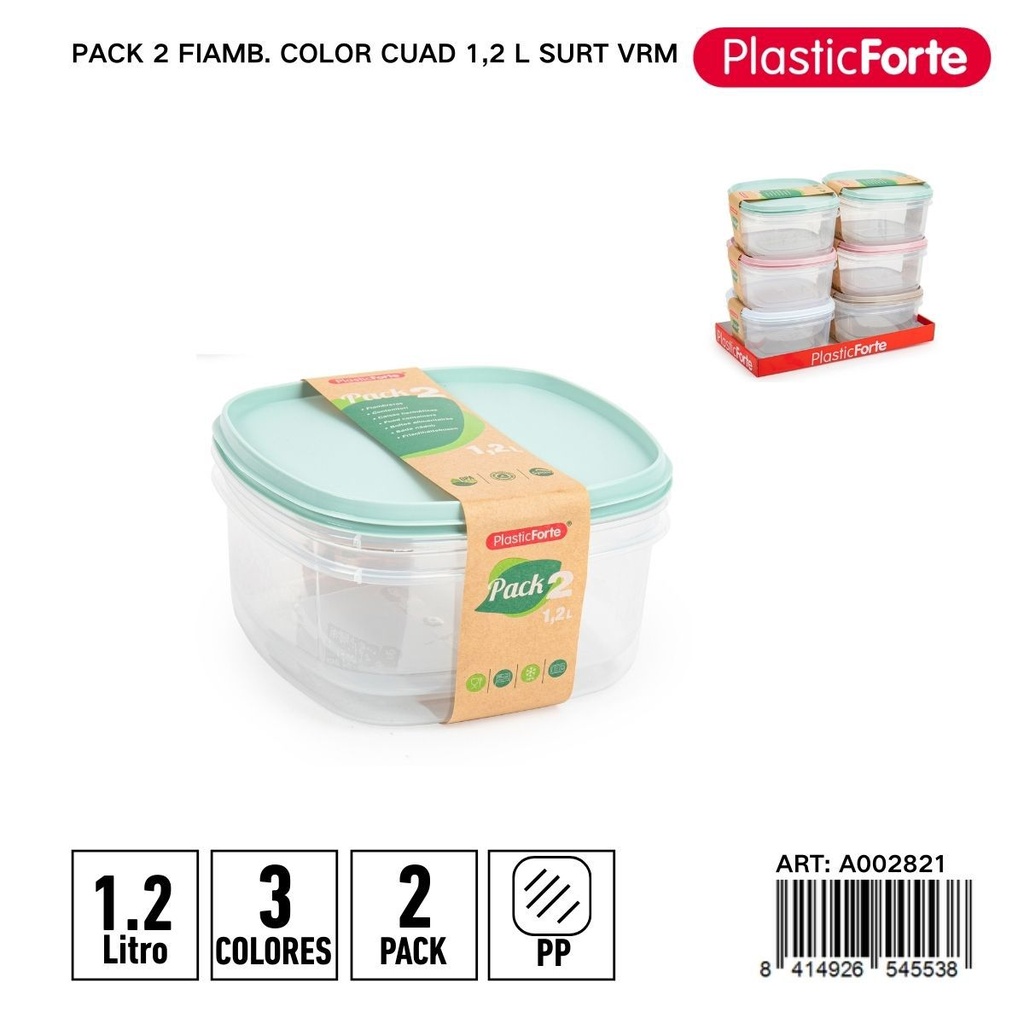 Pack de 2 fiambre mini cuadrado 1,2 L - Pequeños recipientes para aperitivos