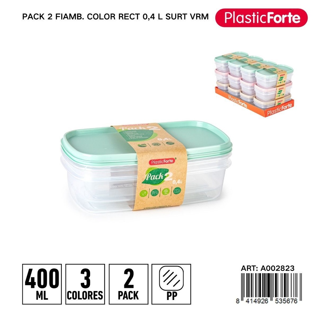 Pack de 2 fiambre mini rectangular 0,4 L - Pequeños recipientes para aperitivos