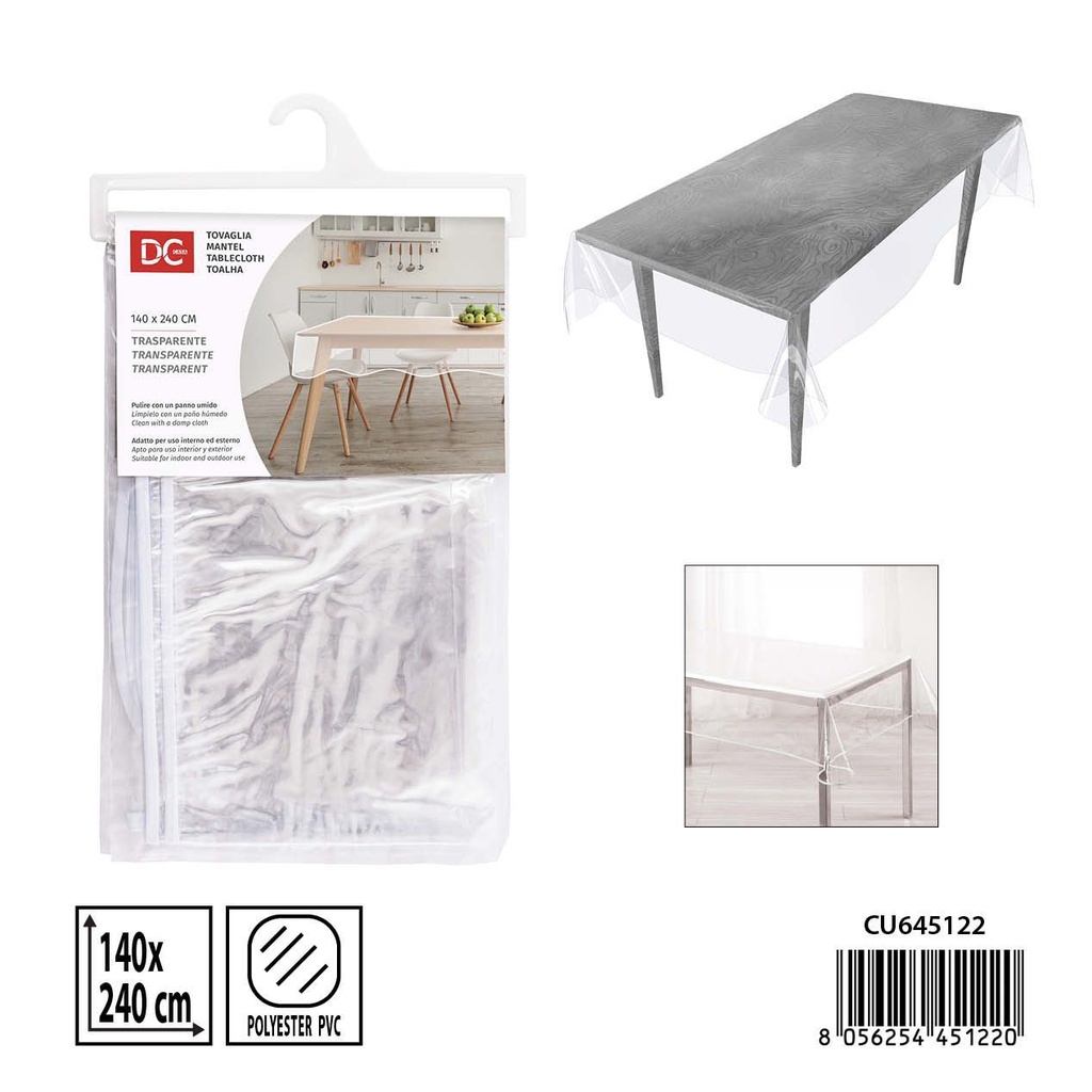 Mantel de plástico transparente 140x240 cm - Protector de mesa