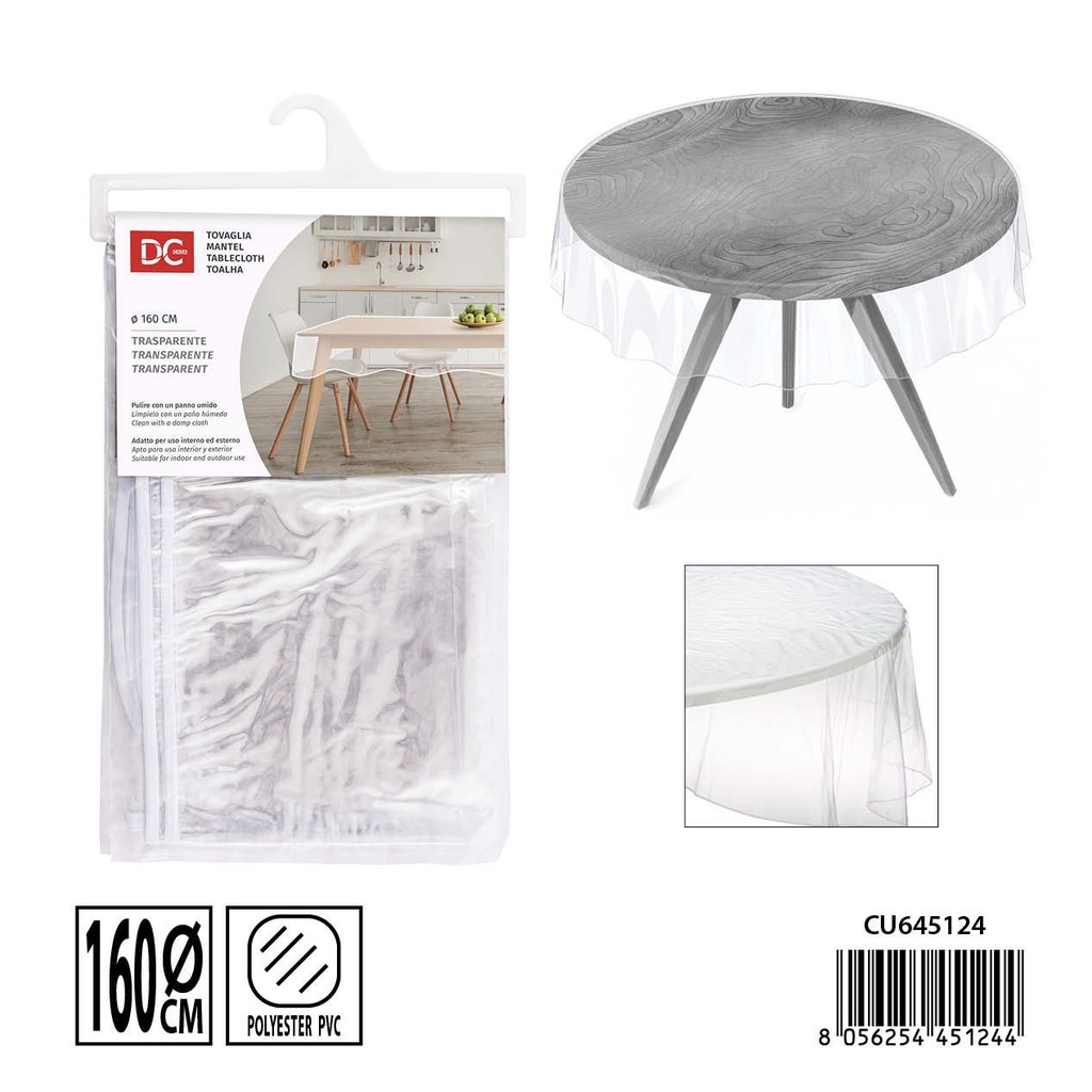 Mantel de plástico transparente redondo 160 cm - Protector de mesa
