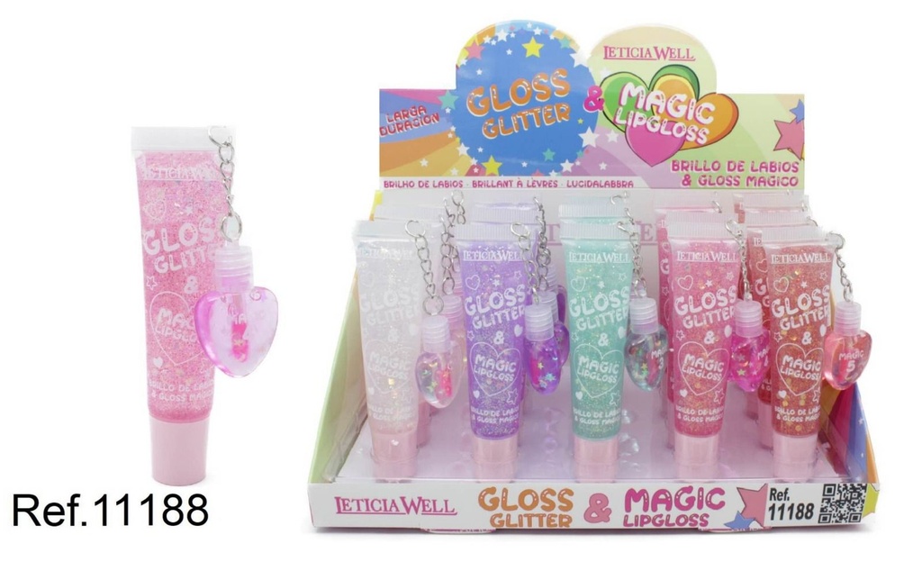 Lipgloss glitter + magic gloss corazón 20/U - Cosméticos