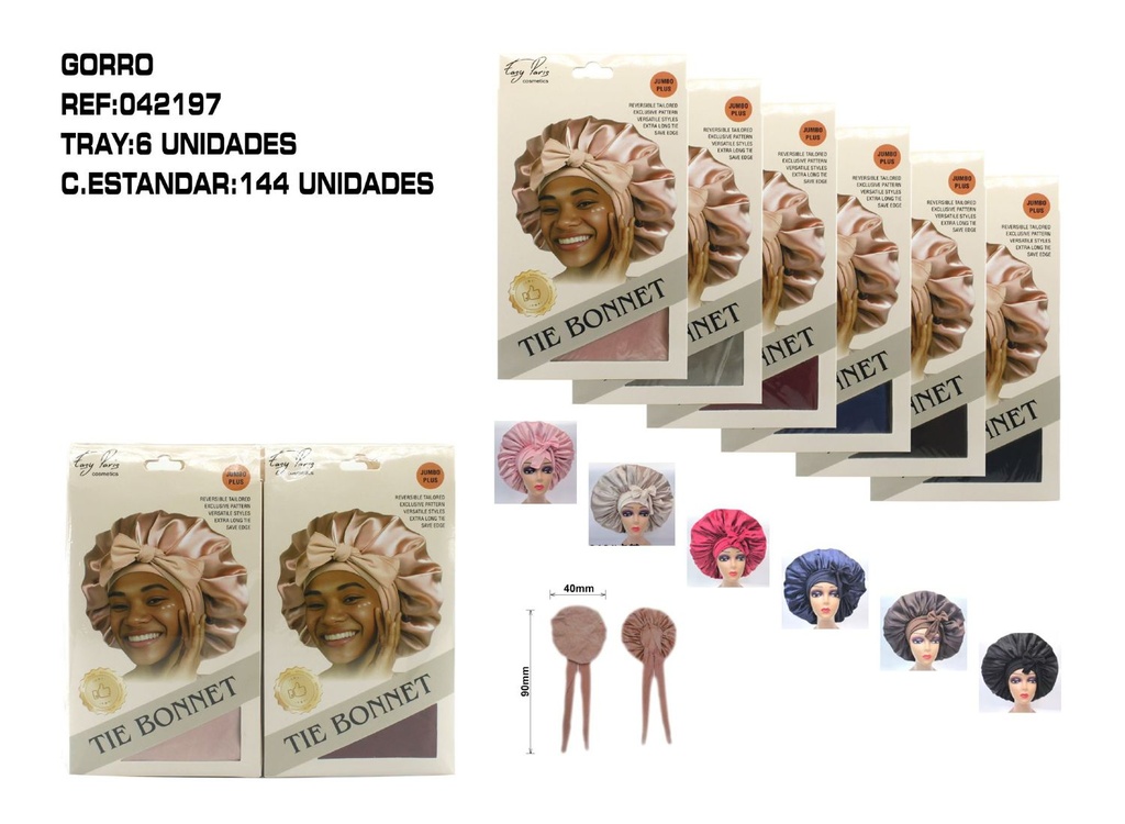 Gorro de satén liso con cinta 12/U - Accesorios de belleza y tratamiento capilar