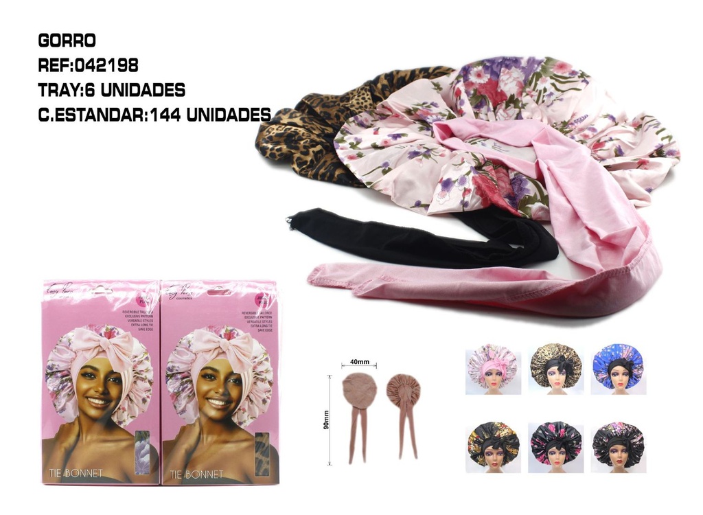 Gorro de satén estampado con cinta 12/U - Accesorios de belleza y tratamiento capilar