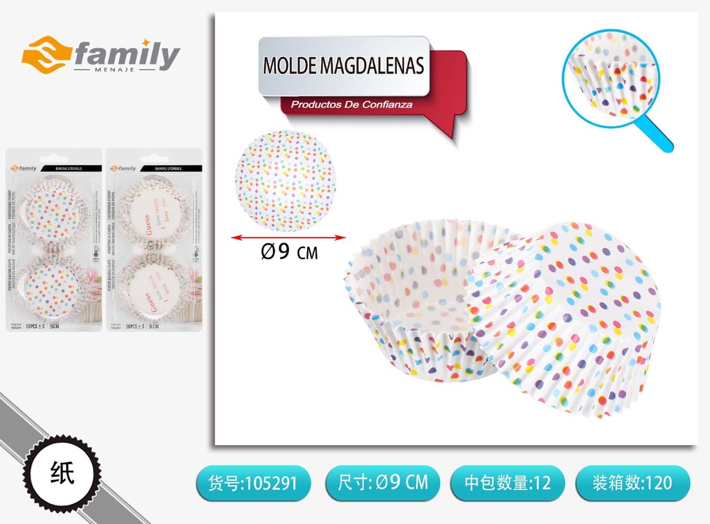 Molde para magdalenas redondas 9cm 50pcs - Utensilios y accesorios de repostería