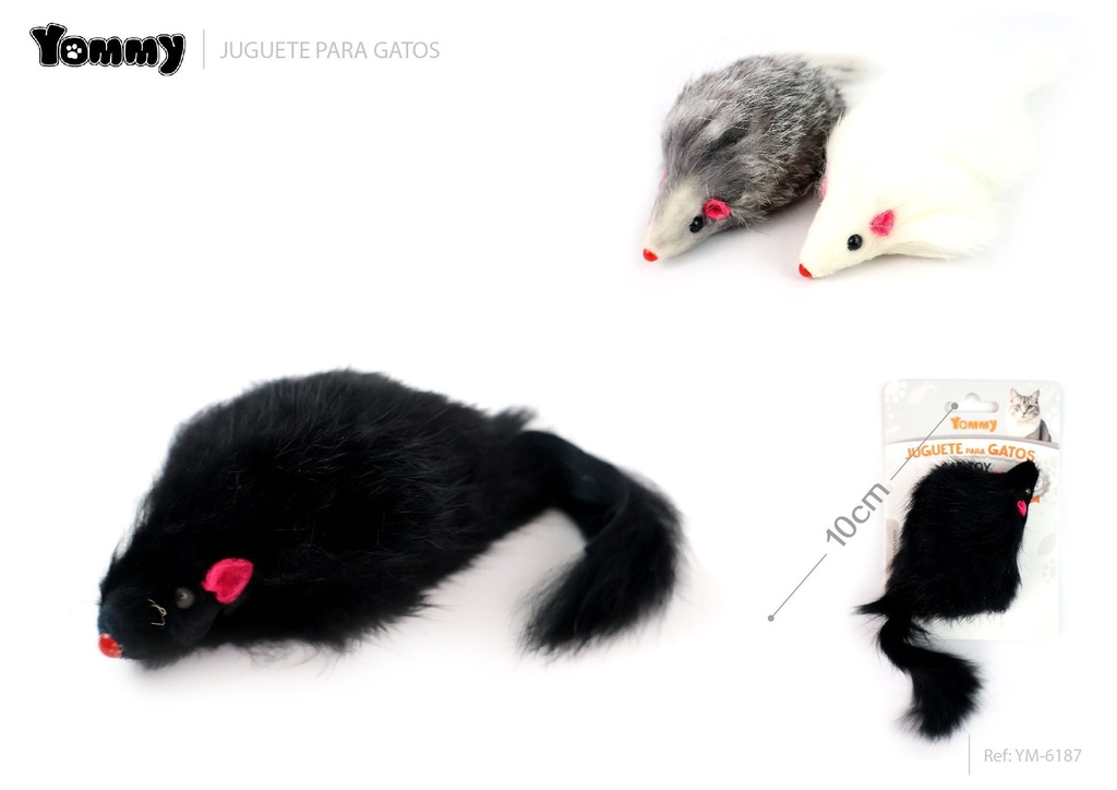 Ratón de auténtica piel de conejo 10 cm - Juguete para gatos