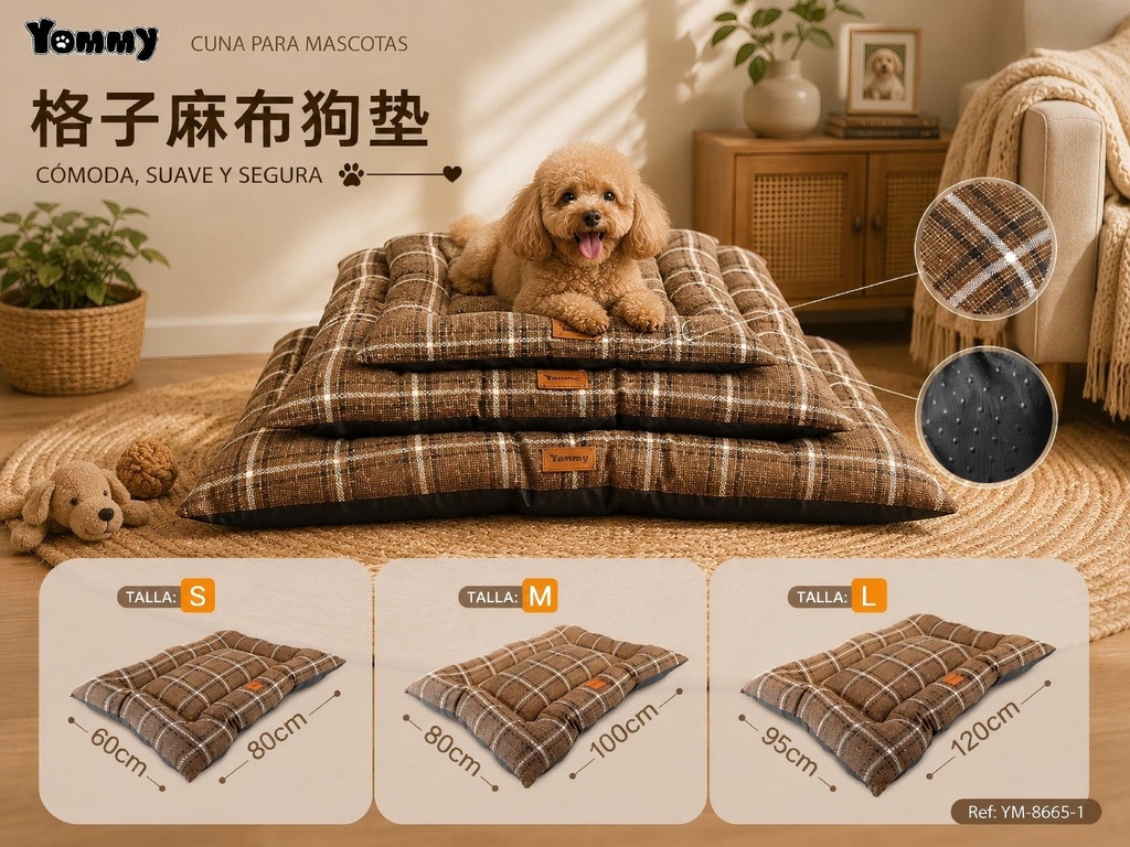 Colchoneta de mascota de cuadros de lino - Camas de lujo para perros