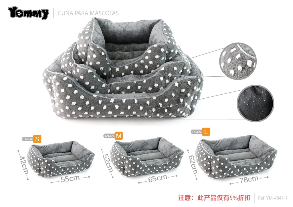 Cuna redonda de mascota con tejido suave y forro polar en gris - Accesorios para mascotas