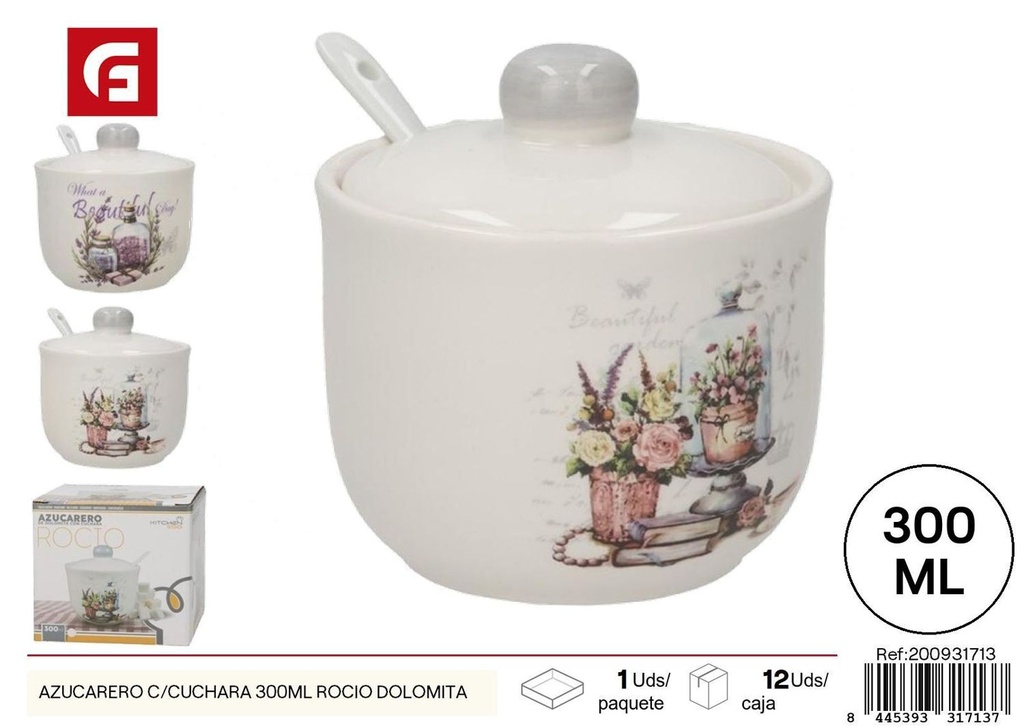 Azucarero con cuchara Rocio Dolomita 300 ml color surtido - Cocina moderna y funcional