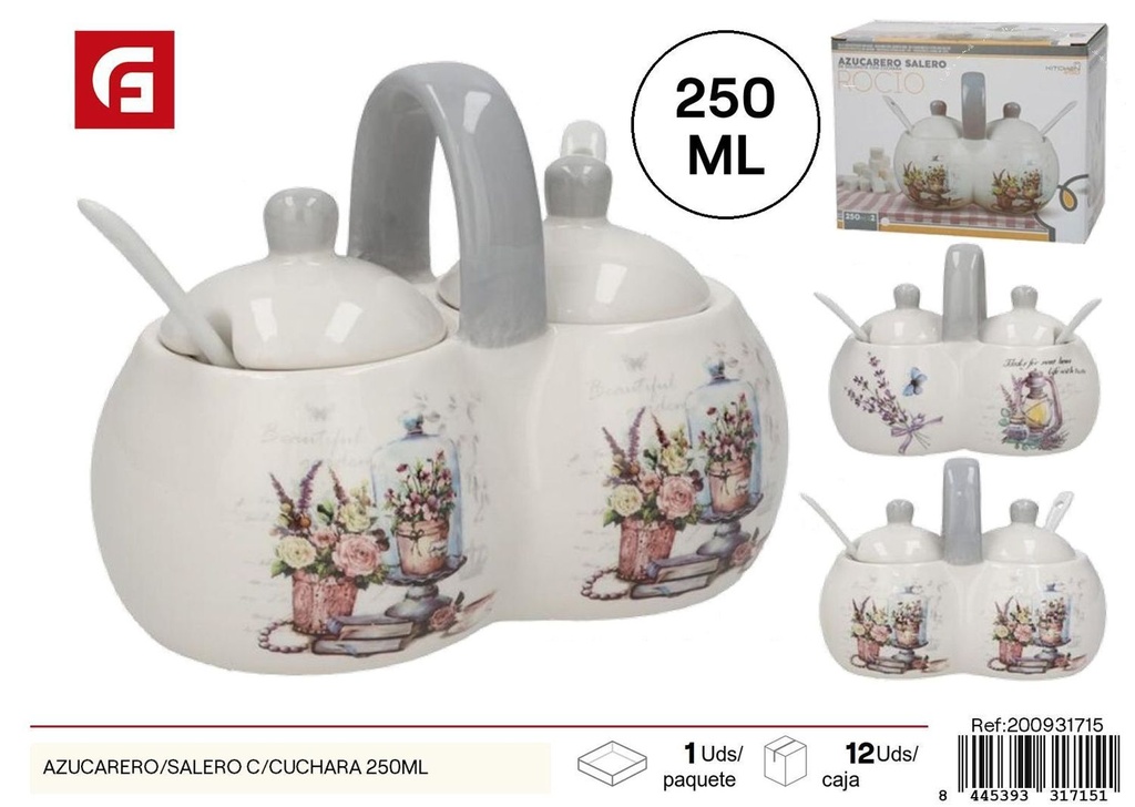 Azucarero/salero con cuchara Rocio Dolomita 250 ml color surtido - Accesorios de cocina