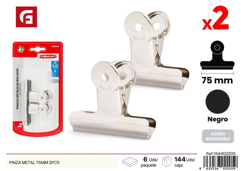 Pinza metal 75 mm 2 unidades - Herramientas de organización para oficina