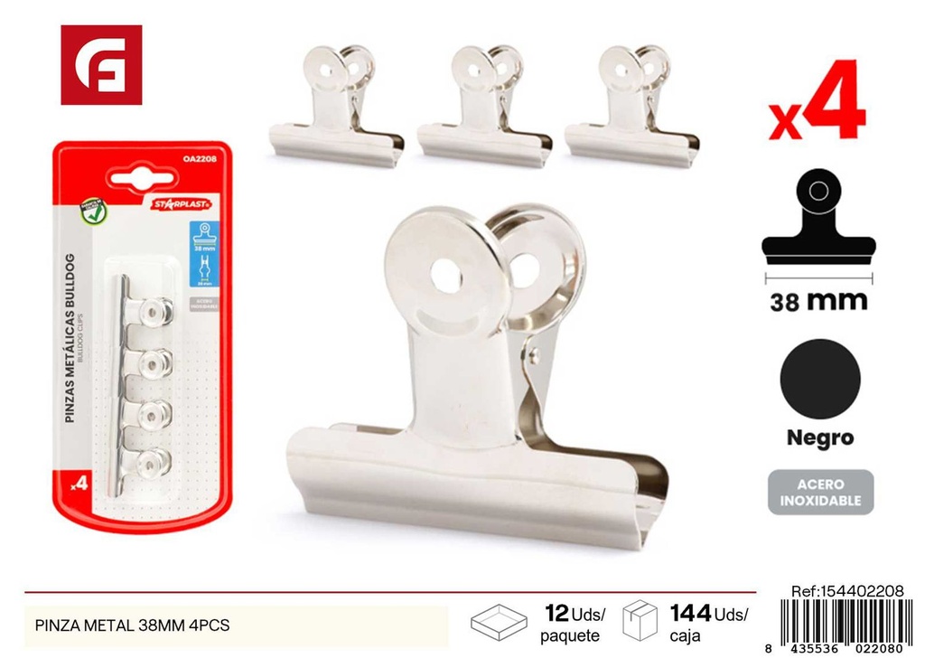 Pinza metal 38 mm 4 unidades - Accesorios útiles para clasificación de documentos