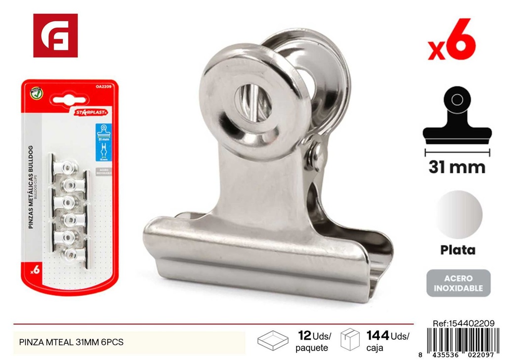 Pinza metálica 31 mm 6 unidades - Organización y accesorios de oficina