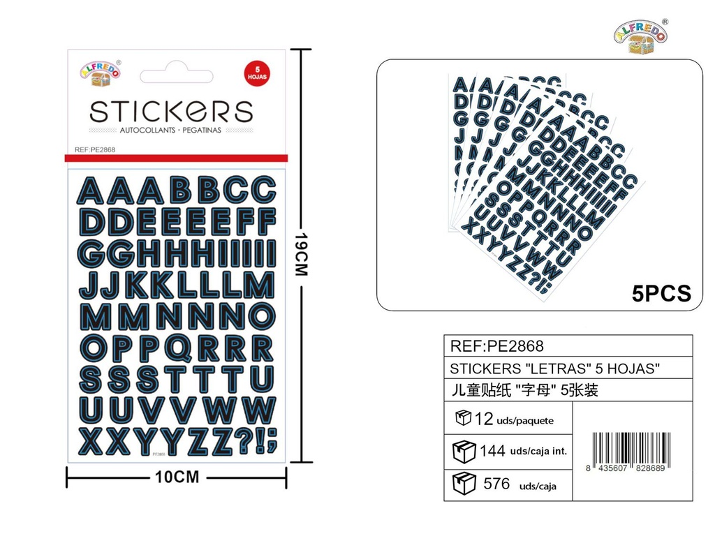 Stickers "Letras" 5 hojas 10x19 cm - Decoración creativa y manualidades