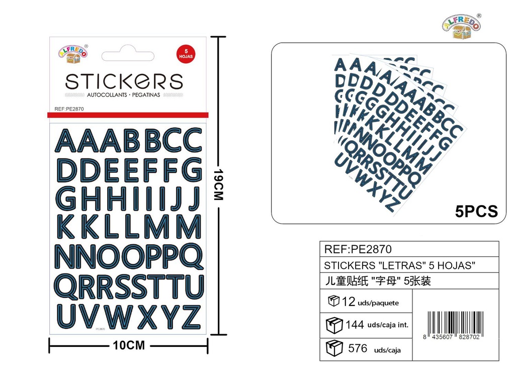 Stickers "Letras" 5 hojas 10x19 cm - Suministros para manualidades
