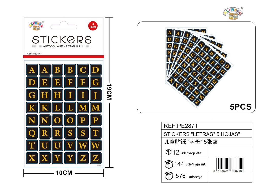 Stickers "Letras" 5 hojas 10x19 cm - Materiales creativos para proyectos