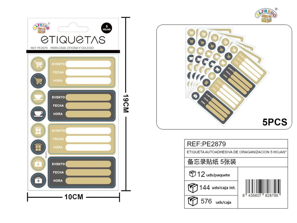 Etiqueta autoadhesiva de organización 5 hojas 10x19 cm - Suministros organizativos
