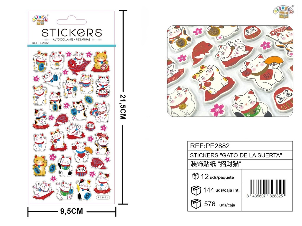 Stickers "Gato de la suerte" 9.5x21.5 cm - Accesorios creativos y de entretenimiento