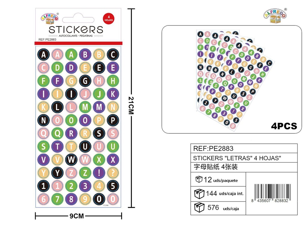 Stickers "Letras" 4 hojas 9.5x21.5 cm - Suministros creativos y decorativos