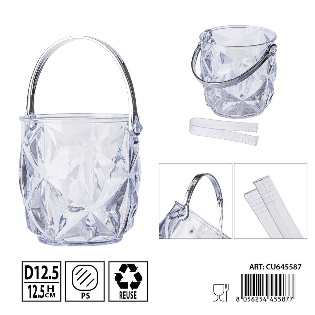 Cesta de hielo 12.5X12.5CM con pinzas - Herramientas de coctel y accesorios para bar