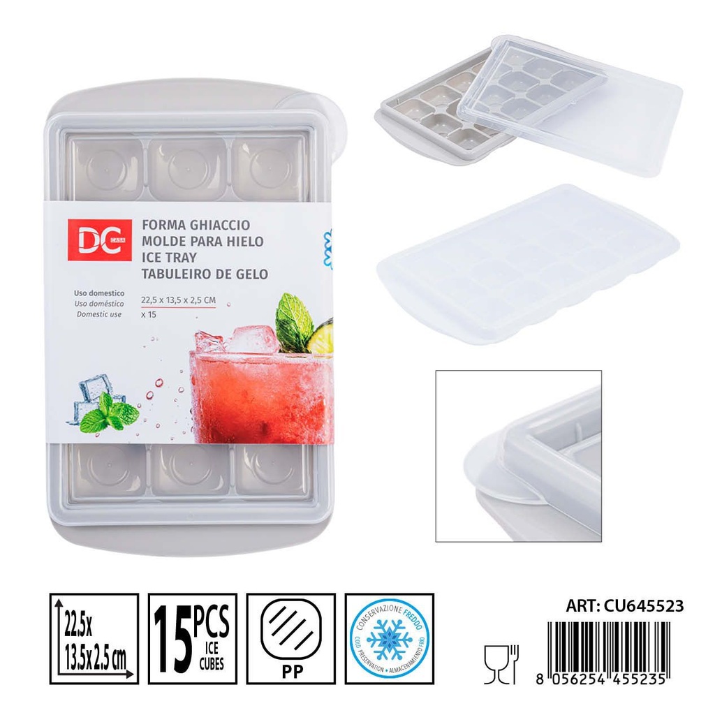 Molde para hielo 15 cubitos 22.5X13.5X2.5CM - Moldes para hielo y cocteles