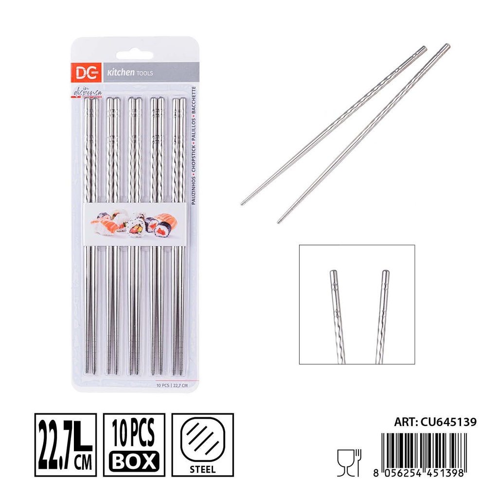Palillos de acero 10PZ 22.7CM - Accesorios de cocina
