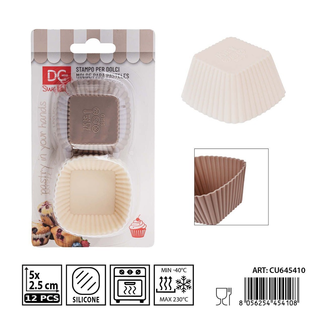 Molde mini cuadrado de silicona 5X2.5CM 12PZ - Utensilios de repostería