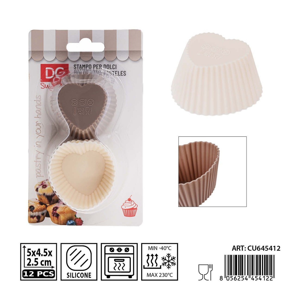 Molde mini corazón de silicona 5X4.5X2.5CM 12PZ - Utensilios de repostería