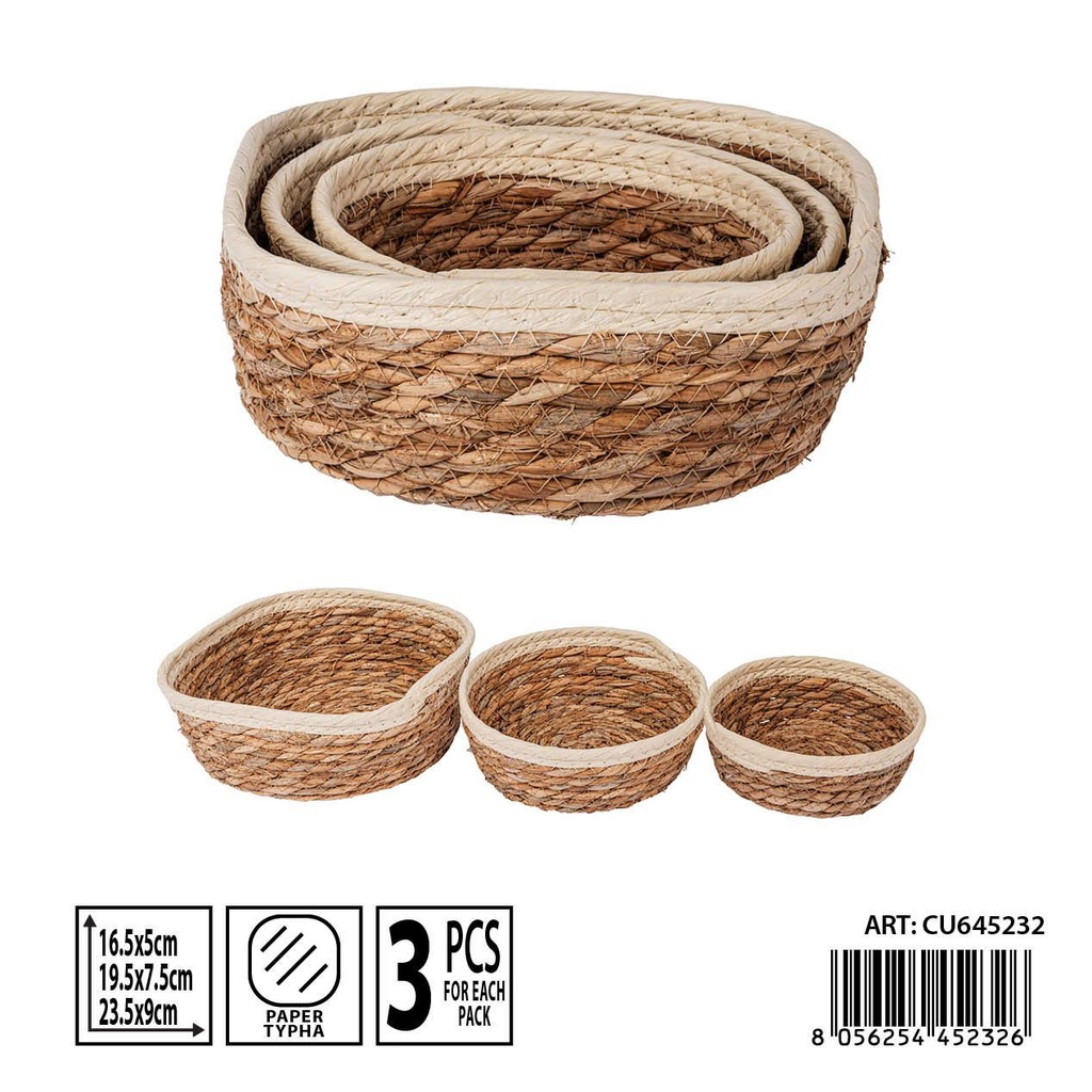 Juego de cestas redondas de juncos 3 piezas - Accesorios de almacenamiento y organización