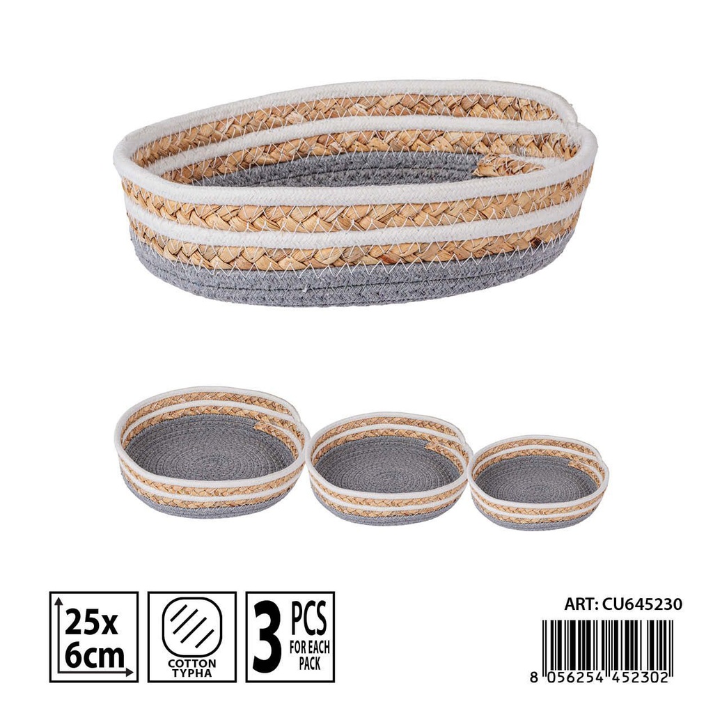 Cesta de almacenamiento de cuerda y junco 25x6 cm - Almacenamiento de cocina