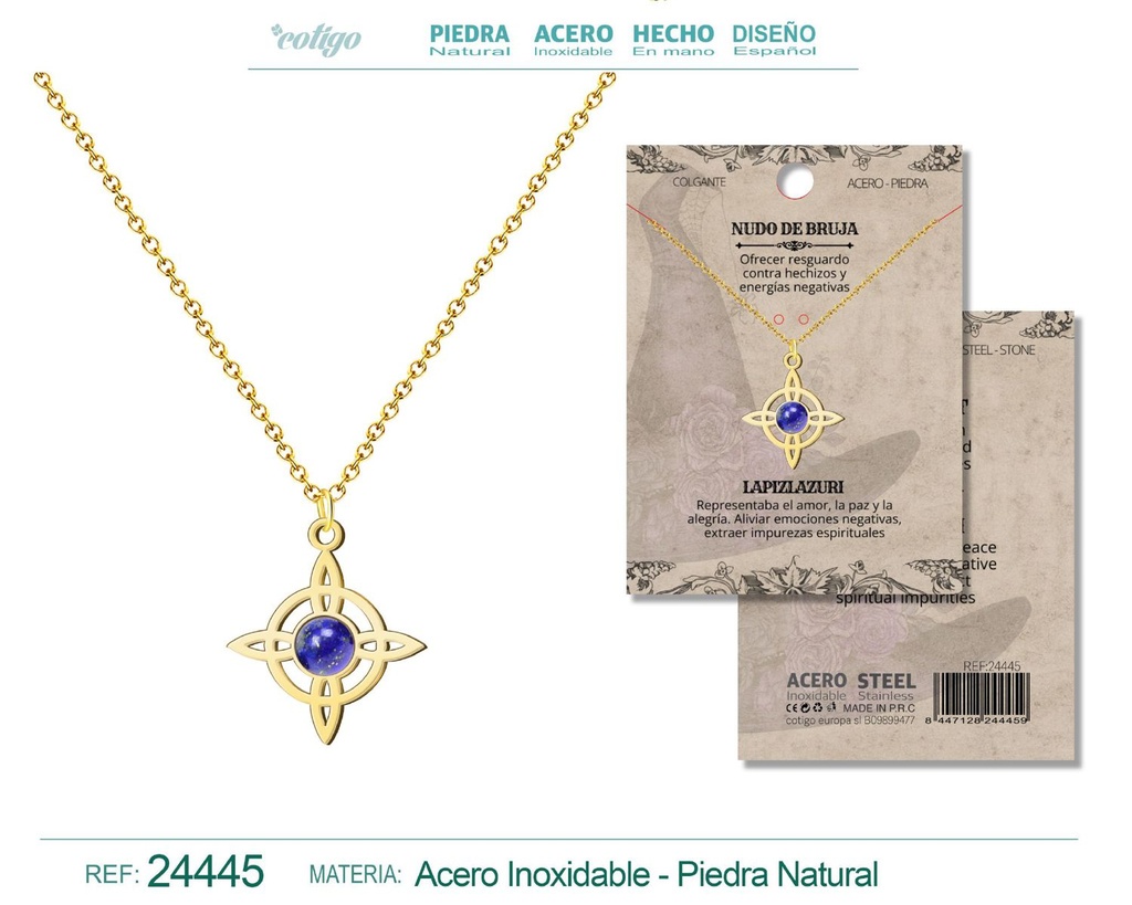 Colgante Nudo de Bruja Acero dorado con Lapizlázuli - Joyas y protección