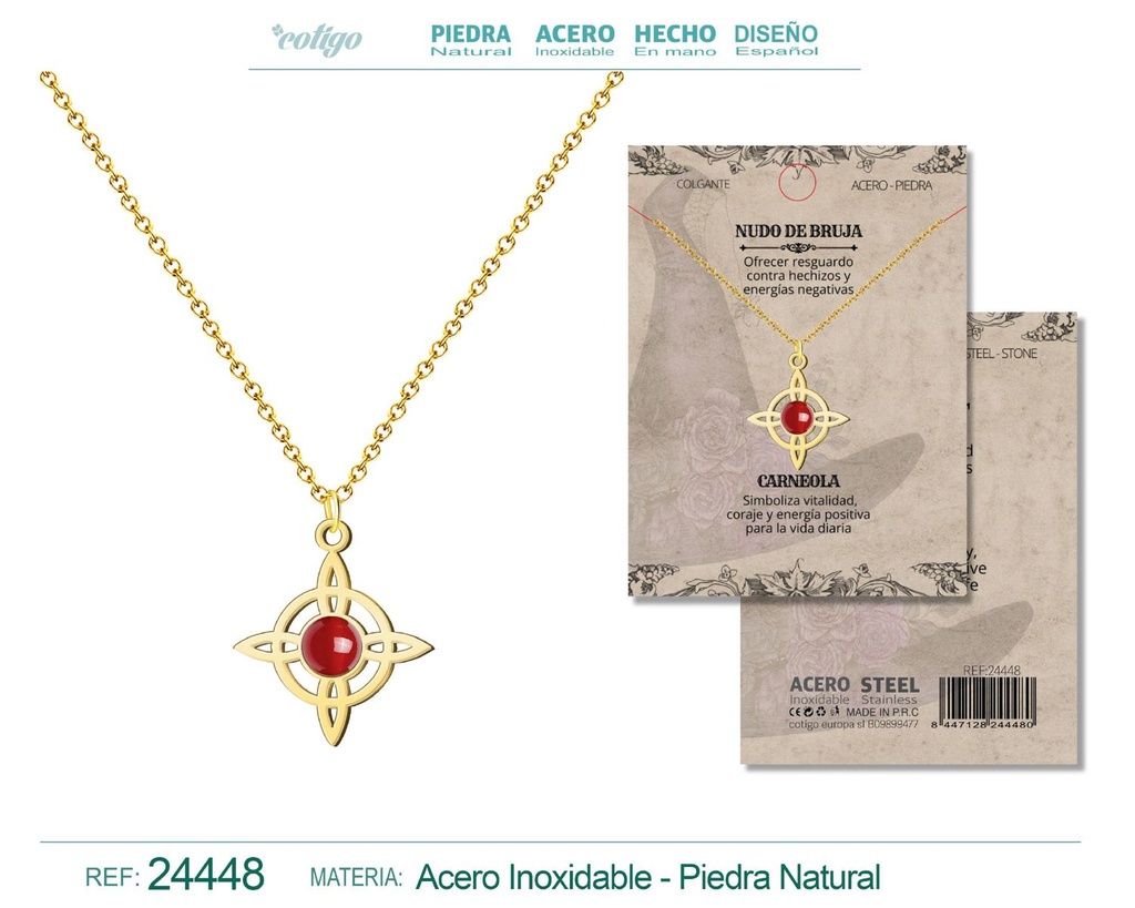 Colgante Nudo de Bruja Acero dorado con Carneola - Joyas y protección