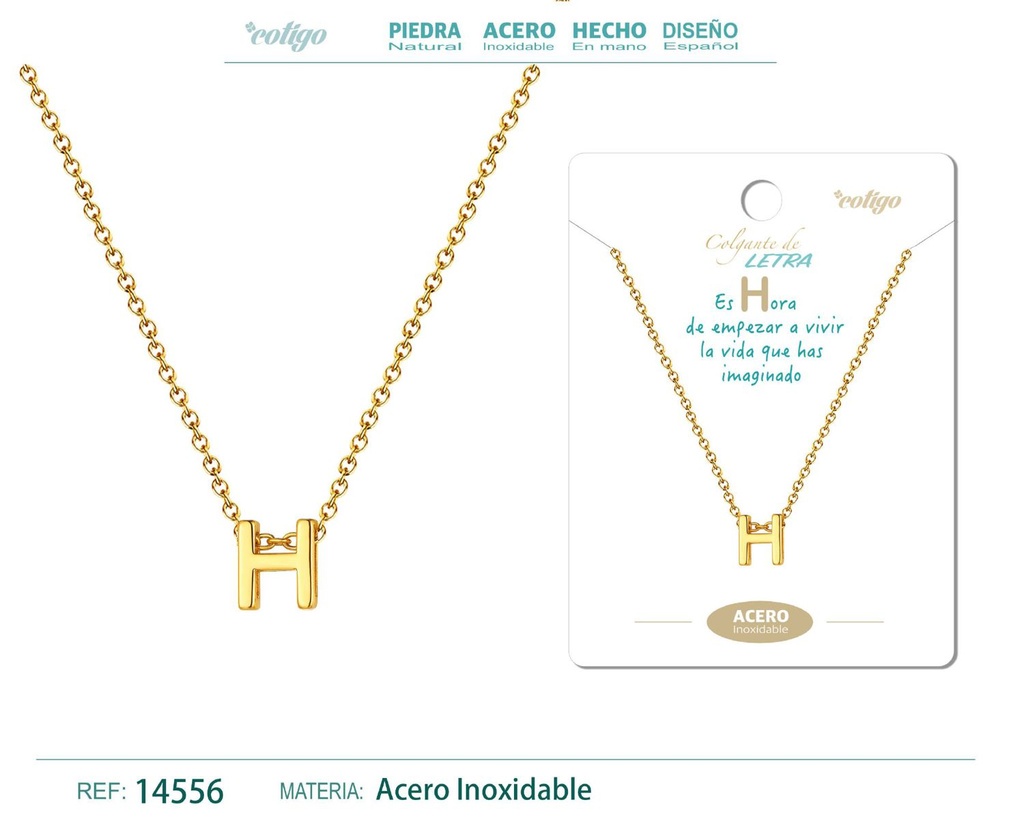 Collar Letra H Acero color dorado - Joyas personalizadas