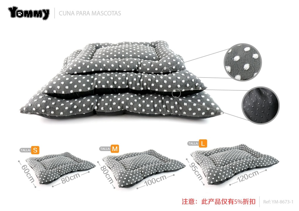 Cuna de perro con base de puntos de terciopelo suave de tres piezas gris - Artículos para mascotas