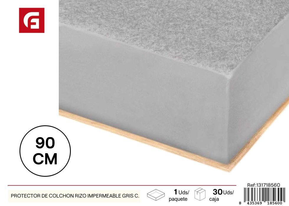 Protector de colchón rizo impermeable gris cama 90 cm - Textiles del hogar