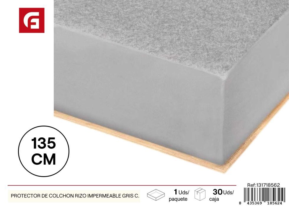 Protector de colchón rizo impermeable gris cama 135 cm - Textiles del hogar