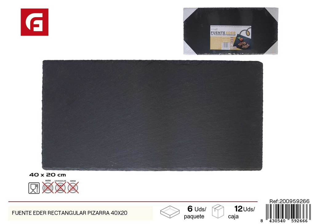 Fuente rectangular Eder de pizarra 40x20cm - Vajilla decorativa y bandejas de pizarra