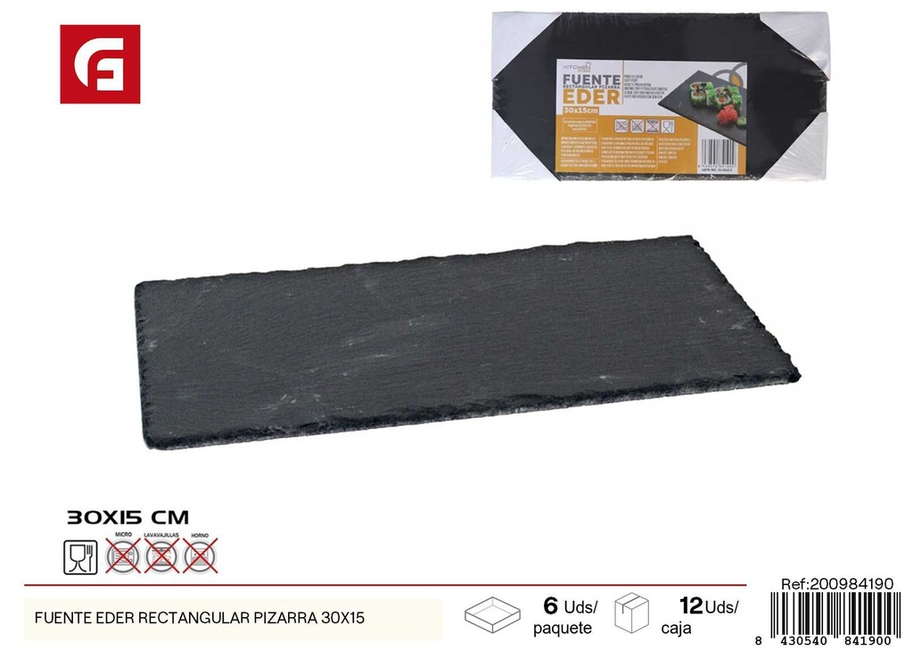 Fuente rectangular Eder de pizarra 30x15cm - Vajilla decorativa y bandejas de pizarra