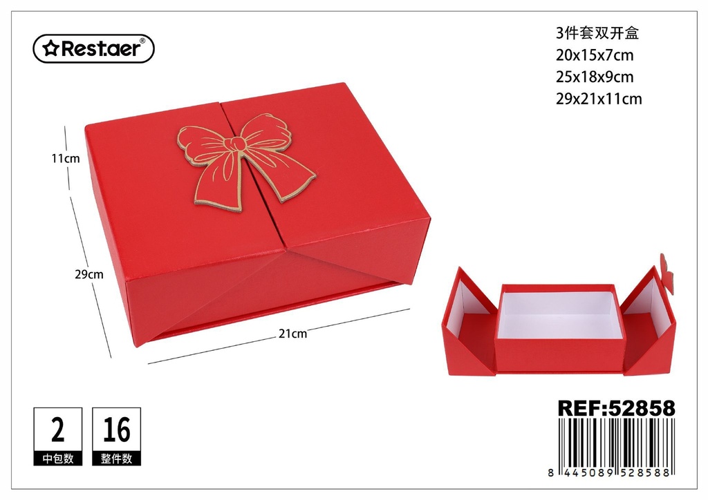 Set de 3 cajas rectangulares rojas 29x21x11 cm - Envases y cajas para regalos