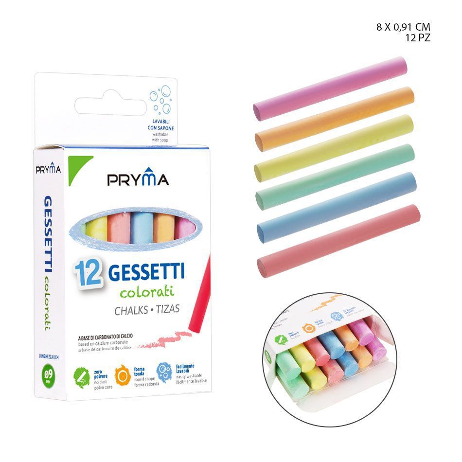 Tiza de colores 8x0.9 cm 12 piezas - Herramientas para la escuela y pizarras