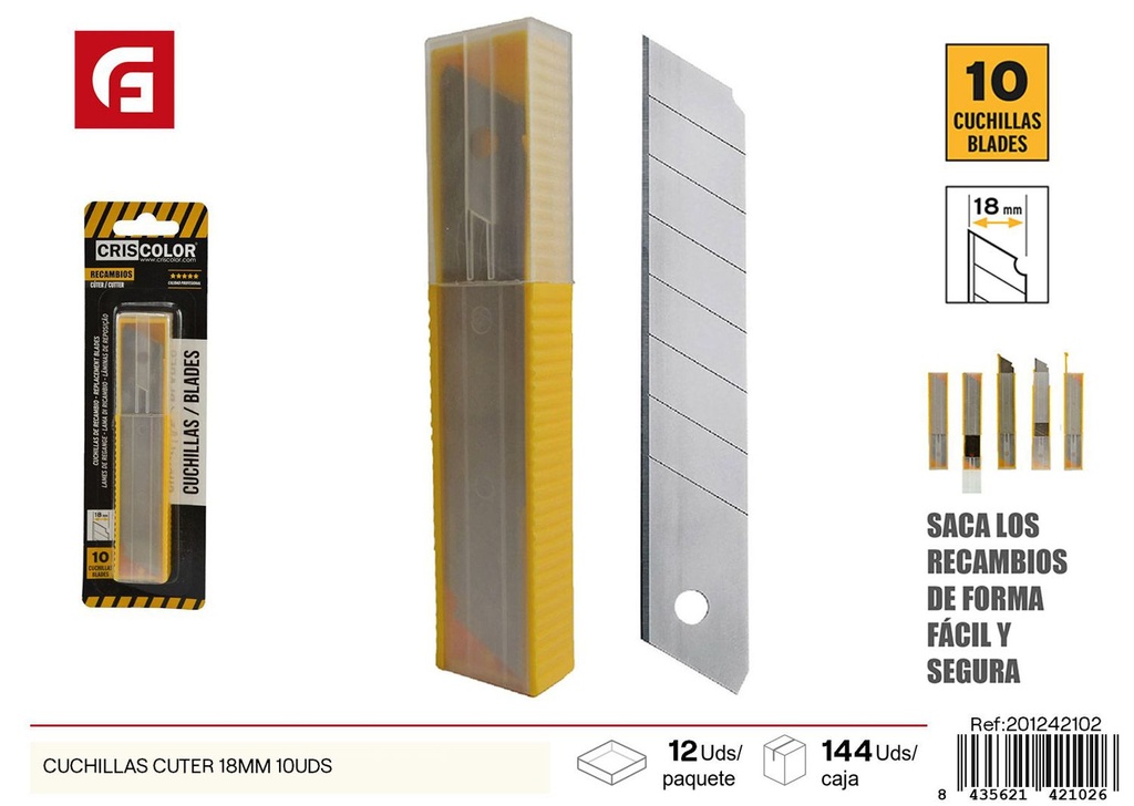 Cuchillas de cortador de 18 mm en paquete de 10 unidades - Herramientas de corte